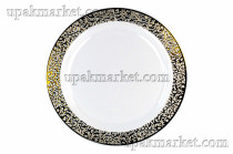 Тарелка пластиковая 190мм с каемочкой "Ажурная" золото /40уп х 6шт/ Royal Party