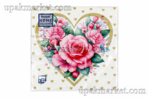 Салфетки 33х33 трехслойные Art Bouquet 20 шт Золотое сердце с розами