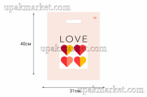 Пакет с вырубной ручкой 31х40 "Любовь в геометрии" Тико (26уп х  50шт)