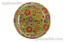 Тарелка бумажная 230мм "Цветочки" зеленые Папирус /10уп х 50шт/