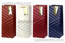 Пакет бумажный для бутылок 37х14х12 Люкс с тиснением (12шт) микс