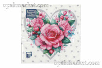 Салфетки 33х33 трехслойные Серебряное сердце с розами Art Bouquet 20 шт