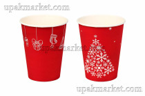 НГ Стакан бумажный 250мл 80мм новый год красный Л-ПАК (1000шт)