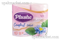 Туалетная бумага PLUSHE "Comfort Сare", Розовая, 3 слоя, 4  рулона, ароматизированная 