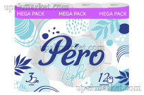 Туалетная бумага PERO Light 3-х слойная, по 12 рулонов в упаковке 